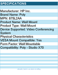 HP Poly 875L2AA Wall Mount for Video Conferencing System