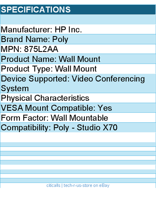 HP Poly 875L2AA Wall Mount for Video Conferencing System