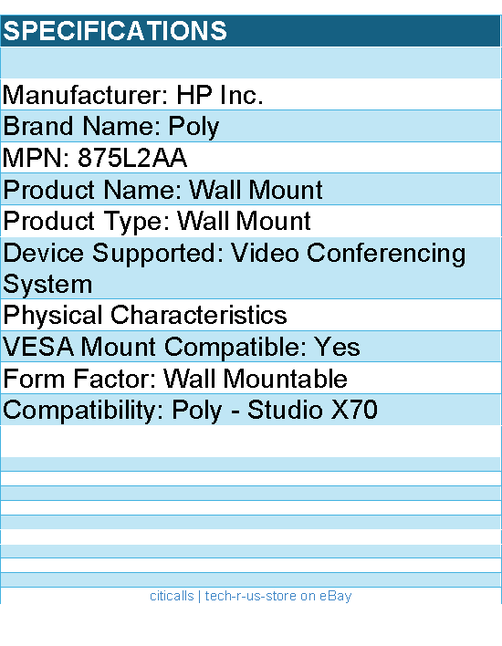 HP Poly 875L2AA Wall Mount for Video Conferencing System