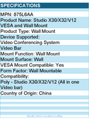 HP Poly 875L6AA Wall Mount for Video Conferencing System, Video Bar