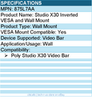 HP Poly 875L7AA Poly Studio X30 Inverted VESA and Wall Mount