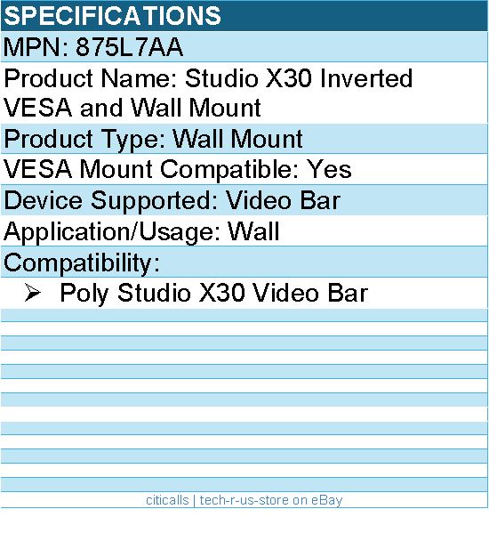 HP Poly 875L7AA Poly Studio X30 Inverted VESA and Wall Mount