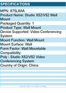 HP Poly 875L8AA Wall Mount for Video Conferencing System