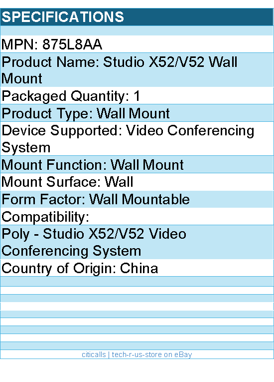 HP Poly 875L8AA Wall Mount for Video Conferencing System