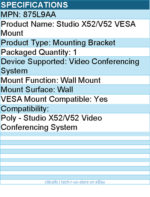 HP Poly 875L9AA Studio X52/V52 VESA Mount - Mounting Bracket - Black