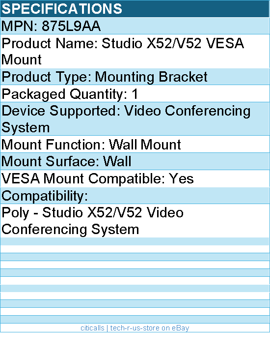 HP Poly 875L9AA Studio X52/V52 VESA Mount - Mounting Bracket - Black