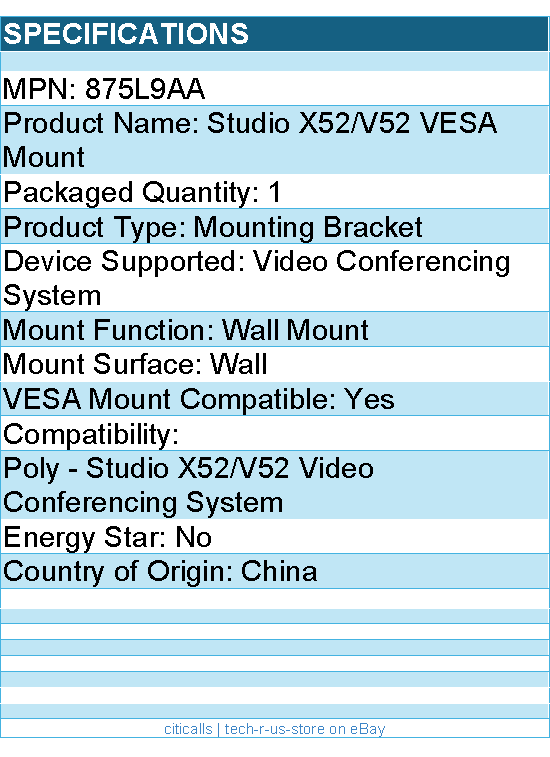 HP Poly 875L9AA Mounting Bracket for Video Conferencing System