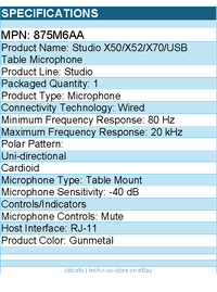 HP Poly 875M6AA Studio X50/X52/V52/X70/X72/V72/USB Table Microphone