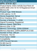 HPE 876181-B21 8GB (1x8GB) Dual Rank x8 DDR4-2666 CAS-19-19-19 - RAM Module