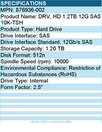 HPE 876936-002 - Certified Genuine Parts 1.20 TB Hard Drive - 2.5" Internal