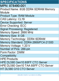 HPE 878490-001 Sourcing 8GB DDR4 SDRAM Memory Module - For Server