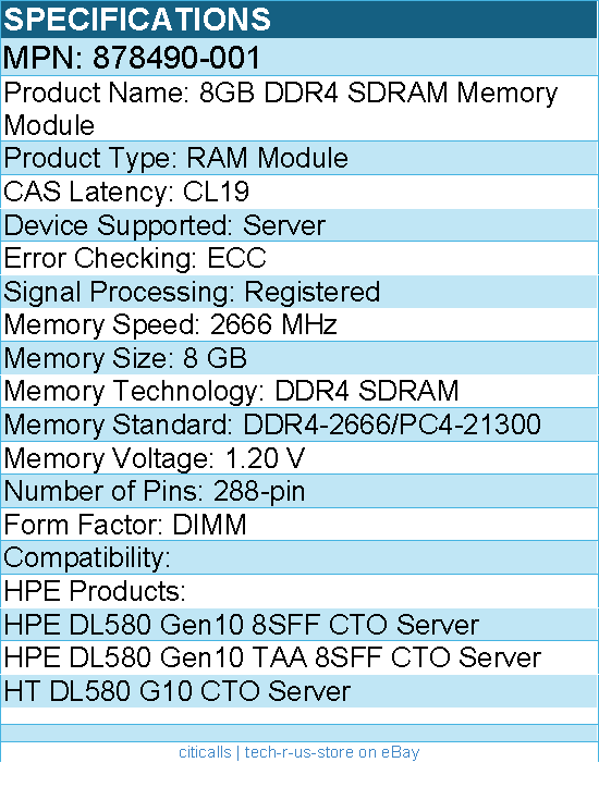 HPE 878490-001 Sourcing 8GB DDR4 SDRAM Memory Module - For Server