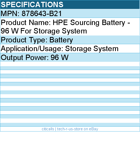 HPE 878643-B21 Sourcing Battery - 96 W For Storage System