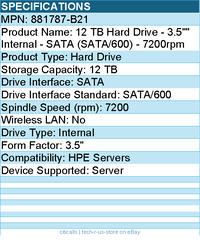 HPE 881787-B21 12 TB Hard Drive - 3.5"" Internal - SATA (SATA/600) - 7200rpm