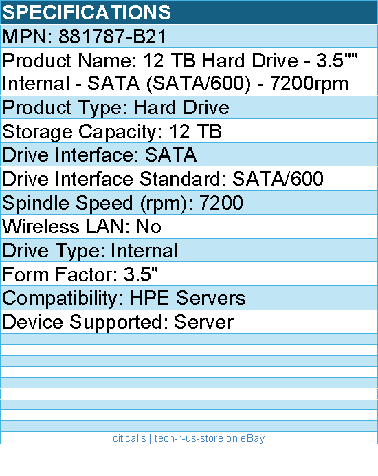 HPE 881787-B21 12 TB Hard Drive - 3.5"" Internal - SATA (SATA/600) - 7200rpm