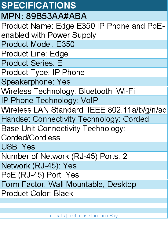 HP Poly 89B53AA#ABA Edge E350 IP Phone and PoE-enabled with Power Supply