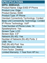 HP Poly 89B54AA Edge IP Phone - Corded - Desktop - Black - TAA Compliant