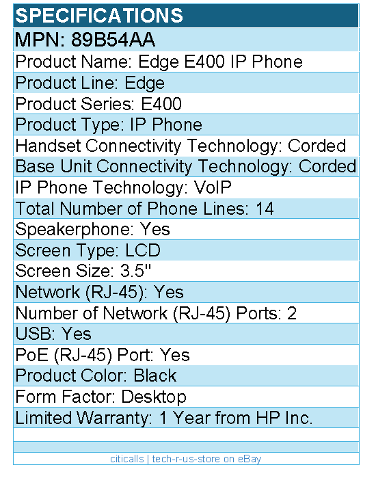 HP Poly 89B54AA Edge IP Phone - Corded - Desktop - Black - TAA Compliant