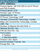 HP Poly 89B58AA OBi VVX 250 4-Line IP Phone and PoE-enabled
