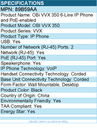 HP Poly 89B59AA OBi VVX 350 6-Line IP Phone and PoE-enabled