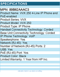 HP Poly 89B62AA#AC3 VVX 250 IP Phone - Corded - Desktop, Wall Mountable