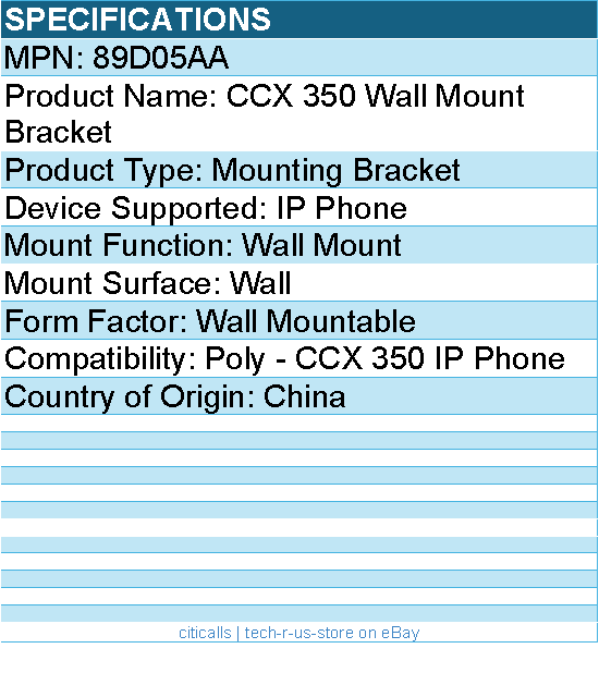 HP Poly 89D05AA Wall Mount Bracket for Poly - CCX 350 IP Phone