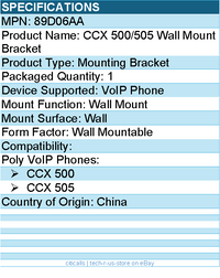 HP Poly 89D06AA Wall Mount Bracket for Poly CCX 500, CCX 500 VoIP Phones