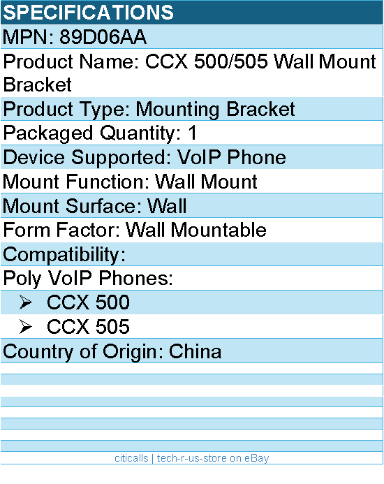 HP Poly 89D06AA Wall Mount Bracket for Poly CCX 500, CCX 500 VoIP Phones