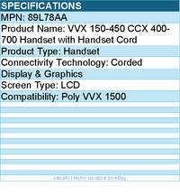 HP Poly 89L78AA VVX 150-450 CCX 400-700 Handset with Handset Cord