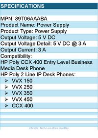 HP Poly 89T06AAABA Power Supply - for HP Poly 2 Line IP Desk Phones