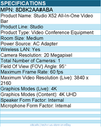HP Poly 8D8K2AA#ABA Studio X52 All-In-One Video Bar - Video Conference Equipment