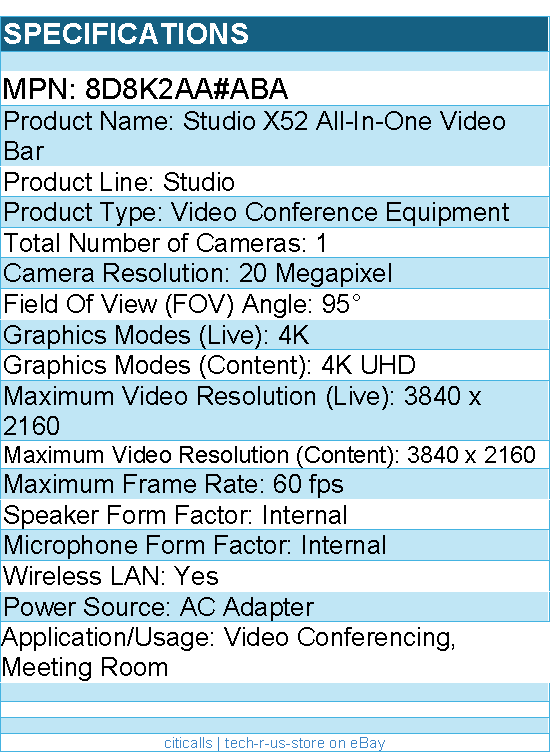 HP Poly 8D8K2AA#ABA Studio X52 All-In-One Video Bar -For VideoConferencing