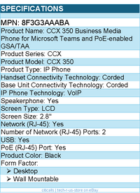 HP Poly 8F3G3AA#ABA CCX 350 IP Phone - Corded - Corded - Desktop, Wall Mountable