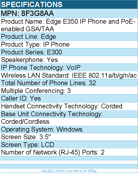 HP Poly 8F3G8AA Edge E350 IP Phone and PoE-enabled GSA/TAA - Corded/Cordless