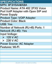 HP Poly 8F3H5AA#ABA ATA 402 2FXS Voice Port VoIP Adapter with Open SIP