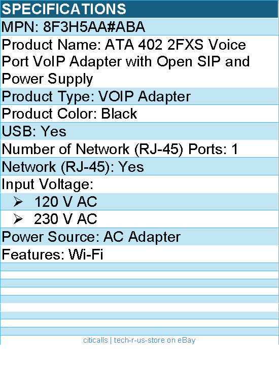 HP Poly 8F3H5AA#ABA ATA 402 2FXS Voice Port VoIP Adapter with Open SIP