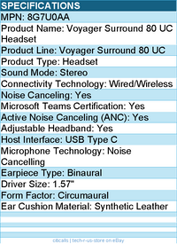 HP Poly 8G7U0AA Voyager Surround 80 UC Headset - Stereo - Wired/Wireless