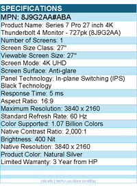 HP 8J9G2AA#ABA 727pk 27" Class 4K UHD LCD Monitor - 16:9 - Natural Silver