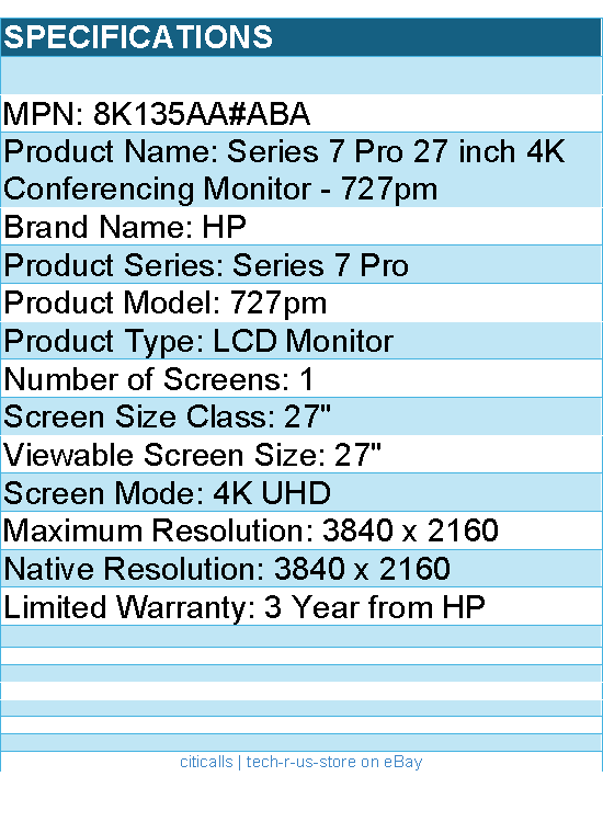 HP 8K135AA#ABA 727pm 27" Class 4K UHD LCD Monitor -  3840 x 2160