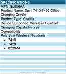 HP Poly 8L556AA Savi 7410/7420 Office Charging Cradle