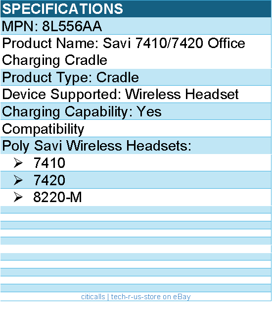 HP Poly 8L556AA Savi 7410/7420 Office Charging Cradle