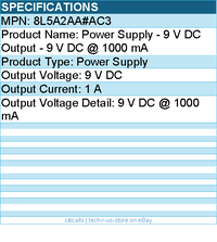HP Poly 8L5A2AA#AC3 Power Supply - 1 A - 9 V DC Output - 9 V DC @ 1000 mA