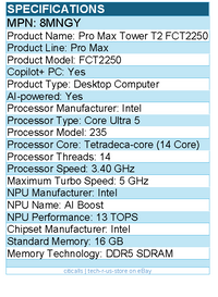 Dell 8MNGY Pro Max FCT2250 Desktop Computer - Intel Core Ultra 5 235 - 3.40 GHz