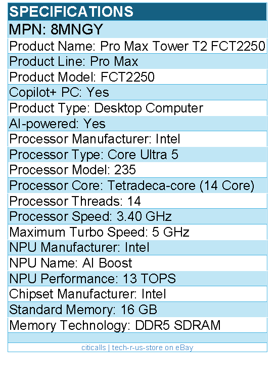 Dell 8MNGY Pro Max FCT2250 Desktop Computer - Intel Core Ultra 5 235 - 3.40 GHz