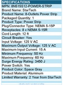 StarTech 8N515S12-POWER-STRIP 8-Outlet Industrial Power Strip 125V/15A
