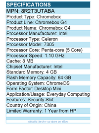 HP 8R2T3UT#ABA Chromebox G4 Chromebox - Intel Celeron 7305 - Desktop Mini