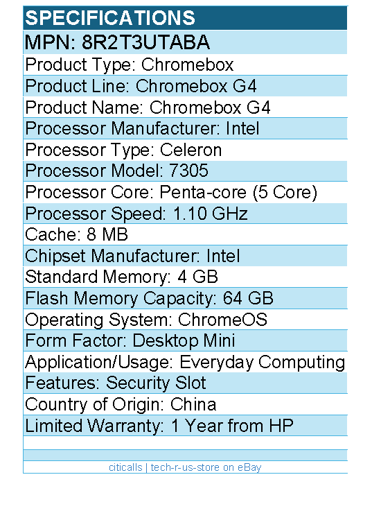 HP 8R2T3UT#ABA Chromebox G4 Chromebox - Intel Celeron 7305 - Desktop Mini
