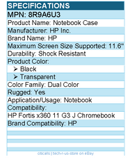 HP 8R9A6U3 Notebook Case for HP Fortis x360 11 G3 J Chromebook