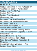 Dell 8RTCV Pro 16 Plus PB16250 16" Touchscreen Copilot+ PC Notebook - Silver