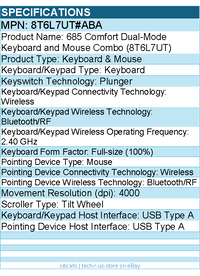 HP 8T6L7UT#ABA 685 Comfort Dual-Mode Keyboard and Mouse Combo (8T6L7UT)